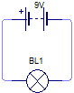 Esquema eléctrico de un circuito elemental con bombilla (realizado con Livewire)