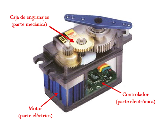 Servomotor con indicación de sus componentes