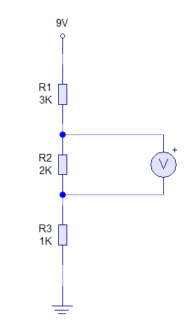 Divisor de tensión con tres resistencias